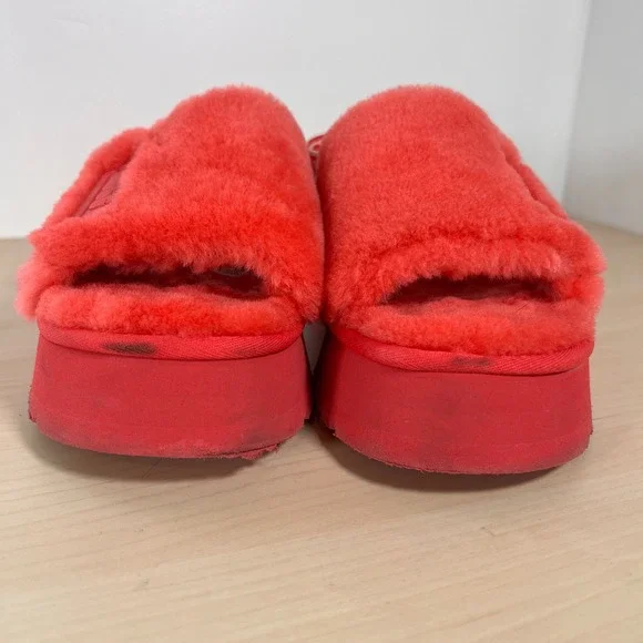 UGG Fluffita Sandals Women Size 10 Pink Red Platform Sheepskin Slides - Picture 3 of 8